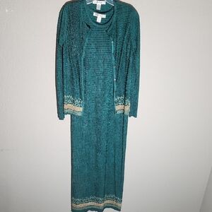 Rafael Dress Womens jacket elegant Teal Dress with Cardigan Set size S Green